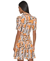 Karl Lagerfeld Paris Women's Printed Belted A-Line Dress