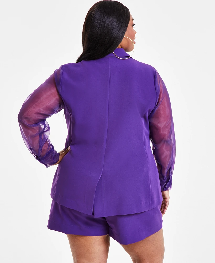 Nina Parker Trendy Plus Organza-Sleeve Blazer