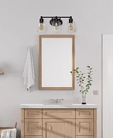 Lalia Home Studio Loft Modern Three Light Metal and Clear Seeded Glass Shade Vanity Uplight Downlight Wall Mounted Fixture