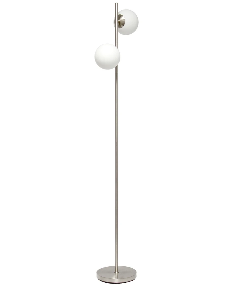 Simple Designs 66" Tall Mid Century Modern Standing Tree Floor Lamp with Dual White Glass Globe Shade