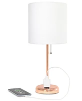 Creekwood Home Oslo 19.5" Contemporary Bedside Power Outlet Base Standard Metal Table Desk Lamp