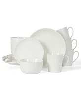 Martha Stewart Basket Weave Embossed 16 Piece Dinnerware Set, Service for 4