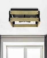 Lalia Home 14" Barnlit Four Light Decorative Squared Metal and Natural Wood Flush Mount Ceiling Light
