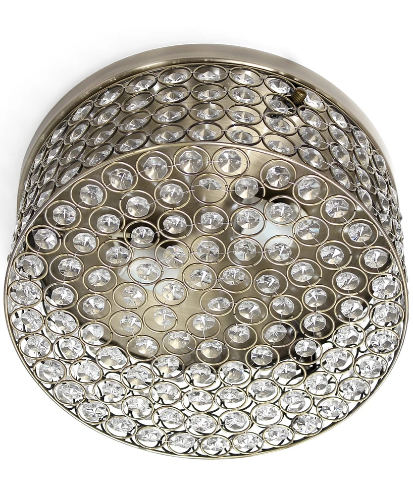 Lalia Home 12" Classix Glam Two Light Decorative Round Crystal and Metal Flush Mount Ceiling Light Fixture