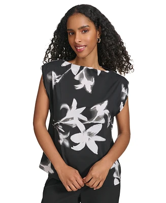 Calvin Klein Women's Floral-Print Boat-Neck Sleeveless Top