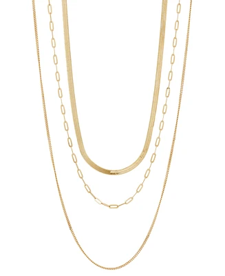 Herringbone, Paperclip, & Curb Link Chain 18" Layered Necklace in 10k Gold
