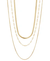 Herringbone, Paperclip, & Curb Link Chain 18" Layered Necklace in 10k Gold