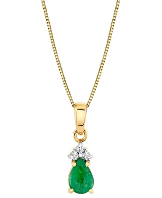 Emerald (3/4 ct. t.w.) & Diamond Accent Pear 18" Pendant Necklace in 10k Gold