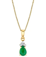 Emerald (3/4 ct. t.w.) & Diamond Accent Pear 18" Pendant Necklace in 10k Gold