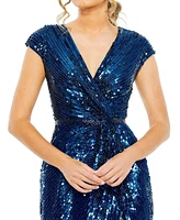 Mac Duggal Women's Sequin Faux Wrap Front Slit Dress