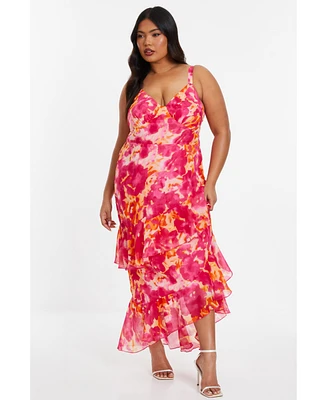 Quiz Plus Size Chiffon Ruffle Maxi Dress