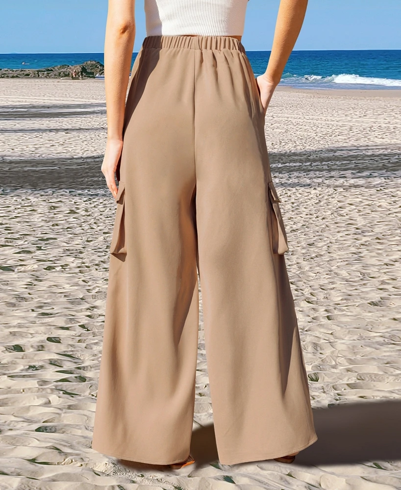 Cupshe Women's Tan Elastic Waist Wide Leg Beach Pants