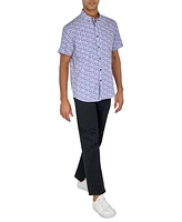 Society of Threads Men's Regular-Fit Non-Iron Performance Stretch Medallion-Print Button-Down Shirt