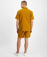 Alfani Mens Jacquard T Shirt Button Front Camp Shirt Drawstring Shorts Created For Macys