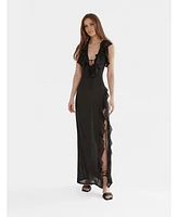 Nana'S Women's Ruffled summer maxi dress with laces