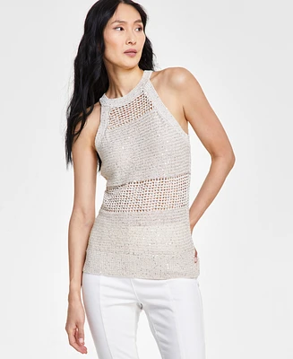 I.n.c. International Concepts Women's Roving Sequin Crochet Sweater Tank Top, Created for Macy's