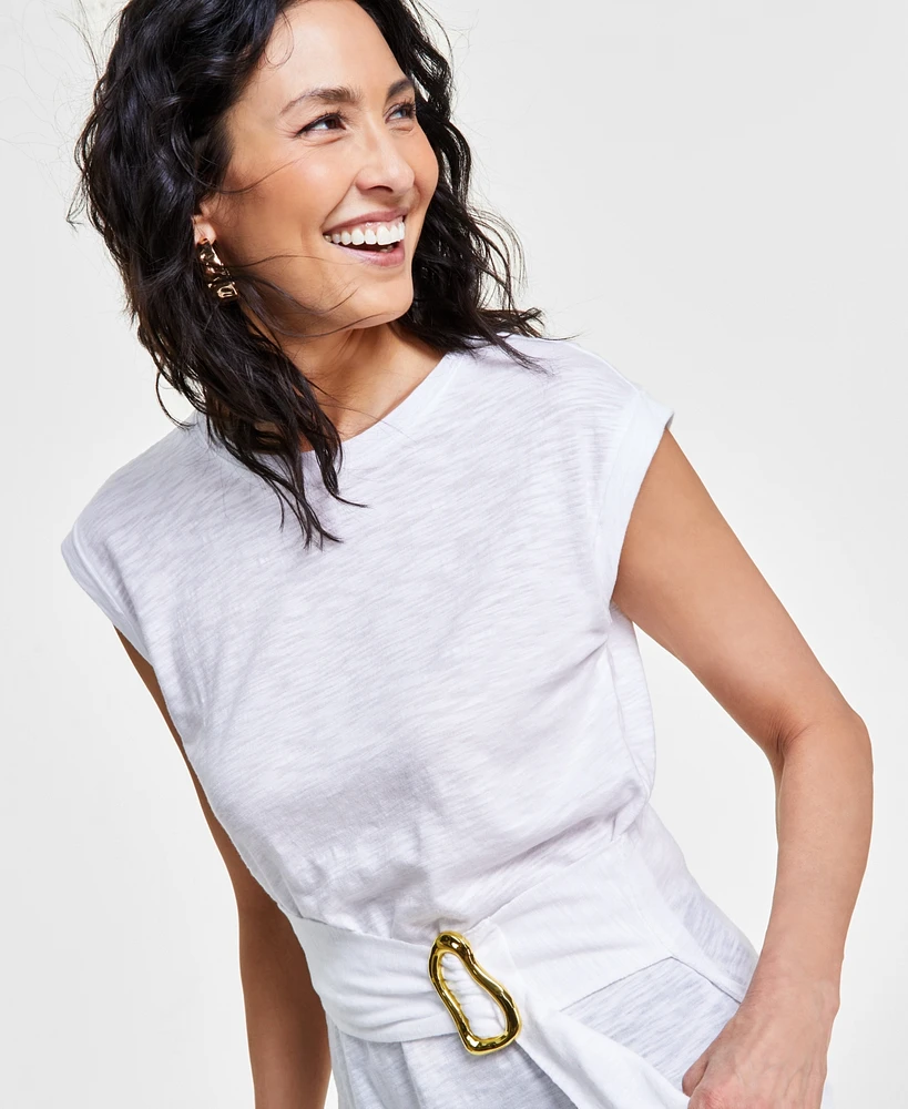 I.n.c. International Concepts Petite Cap-Sleeve Hardware Buckle Top, Created for Macy's