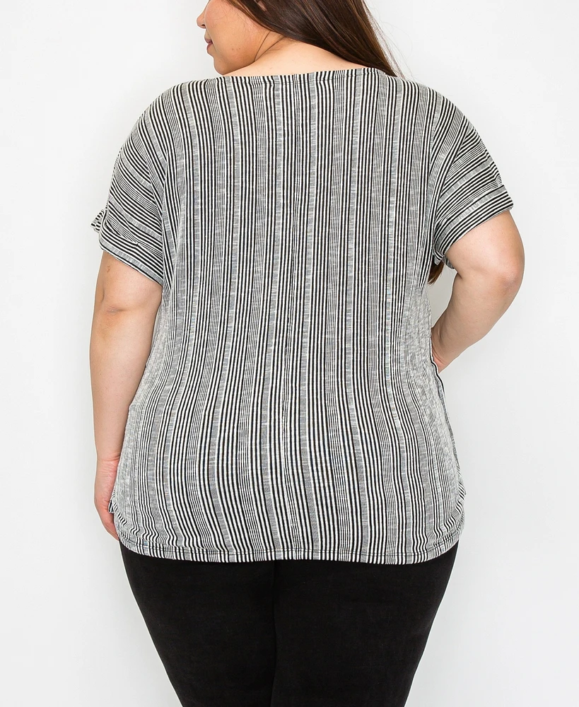 Coin 1804 Plus Variegated Textured Stripe Scoopneck Top