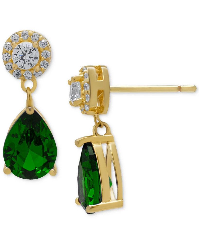 Green Quartz & Lab-Grown White Sapphire Drop Earrings in 14k Gold-Plated Sterling Silver