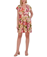 Vince Camuto Women's Floral Cap-Sleeve A-Line Dress