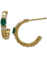 Green Quartz (1/8 ct. t.w.) & Lab Grown White Sapphire (1/4 ct. t.w.) Pyramid Half Hoop Earrings in 14k Gold-Plated Sterling Silver