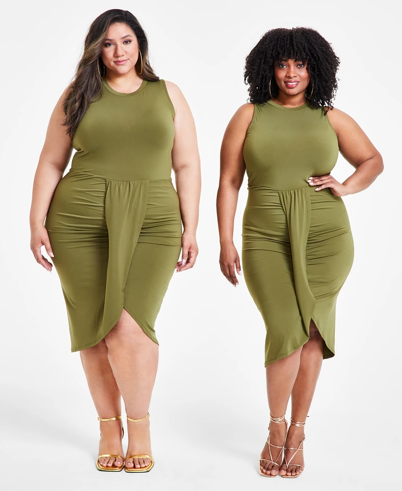 Nina Parker Trendy Plus Size Ruched Draped Midi Dress, Created for Macy's