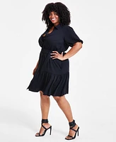 Nina Parker Trendy Plus Puff-Sleeve Tiered Mini Dress, Created for Macy's