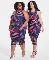 Nina Parker Trendy Plus Size Printed Mesh Midi Dress, Created for Macy's