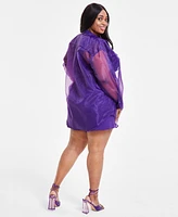 Nina Parker Trendy Plus Size Organza Oversized Shirt, Created for Macy's