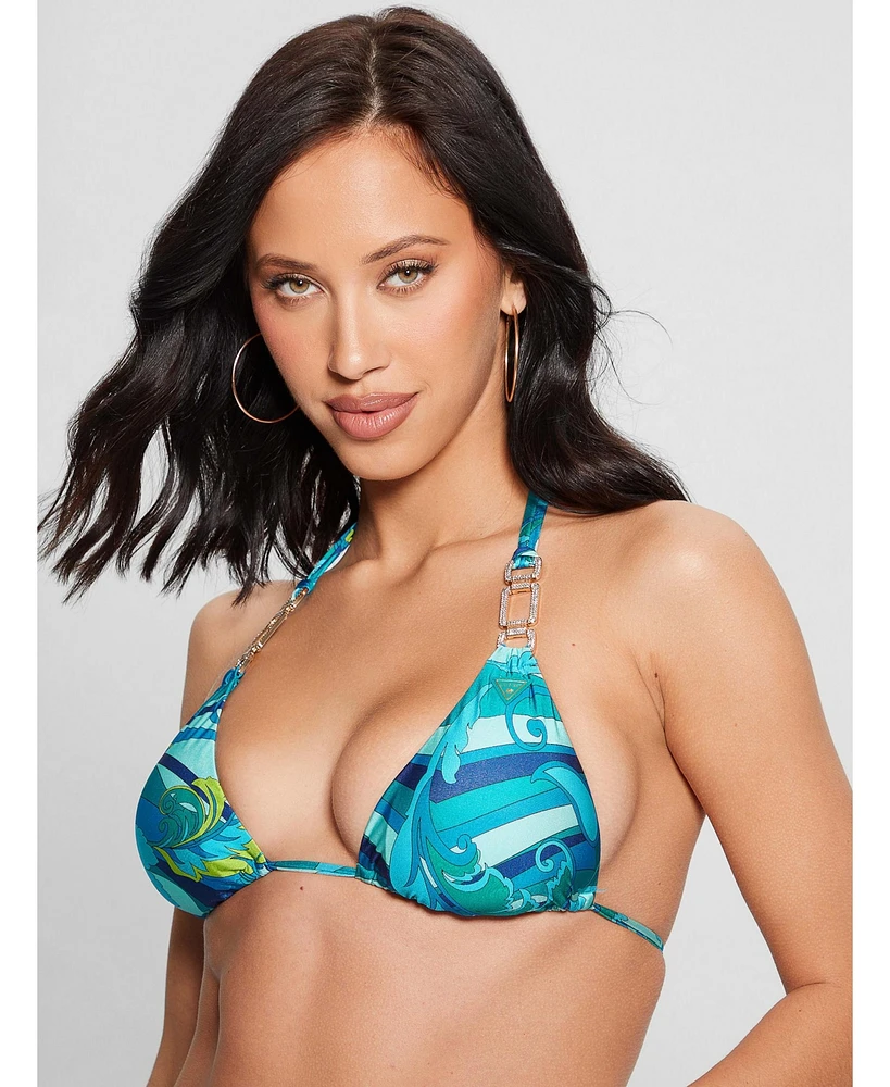 Guess Women's Printed Triangle Bikini Top