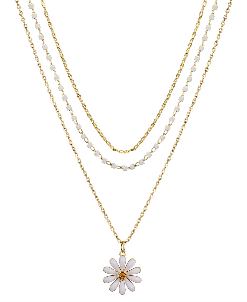 Unwritten White Beaded and Enamel Flower Layered 3-Piece Necklace Set