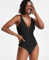 Becca Women's Crochet Plunging One-Piece Keyhole Swimsuit