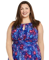 R & M Richards Plus Floral-Print Ruffled Maxi Dress