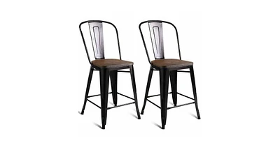 Slickblue Set of 2 Copper Barstool with Wood Top and High Backrest
