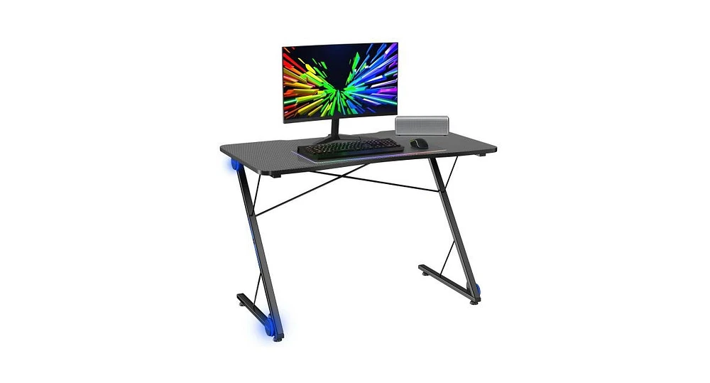 Slickblue Z Shape Gaming Desk with Led Lights