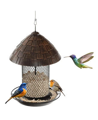 Slickblue Squirrel-proof Metal Wild Bird Feeder with Perch and Drain Holes