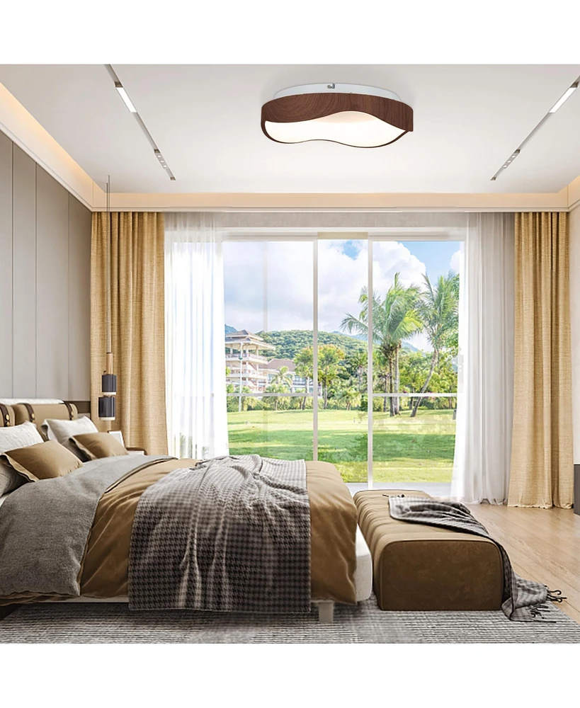 Slickblue 24W Modern Led Mount Ceiling Light with Wood Pattern and Metal Frame