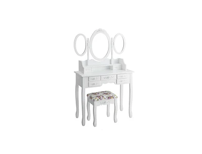 Slickblue 7 Drawer Tri-Folding Mirror Dressing Vanity Makeup Set