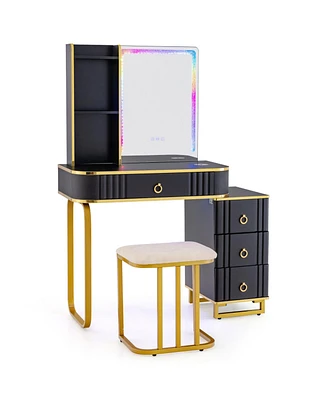 Slickblue Vanity Table Set with Rgb Led Lights and Wireless Charging Station
