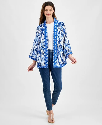 Style & Co Petite Belinda Border Reversible Kimono, Created for Macy's