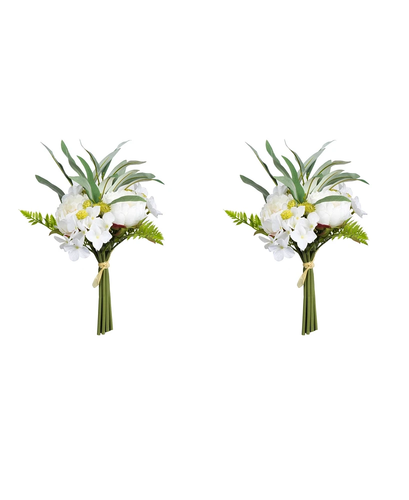 Vickerman 14'' Artificial White Peony Bouquet, Pack of 2