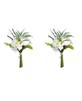 Vickerman 14'' Artificial White Peony Bouquet, Pack of 2