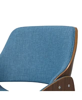 Simpli Home Malden Bentwood Dining Chair with Wood Back in Blue Linen Look Woven Fabric
