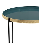 Simpli Home Layton Round Metal Side Table in Teal