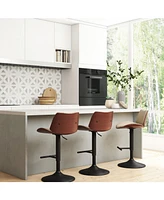 Simpli Home Goulding Adjustable Swivel Bar Stool in Cream Pu Leather