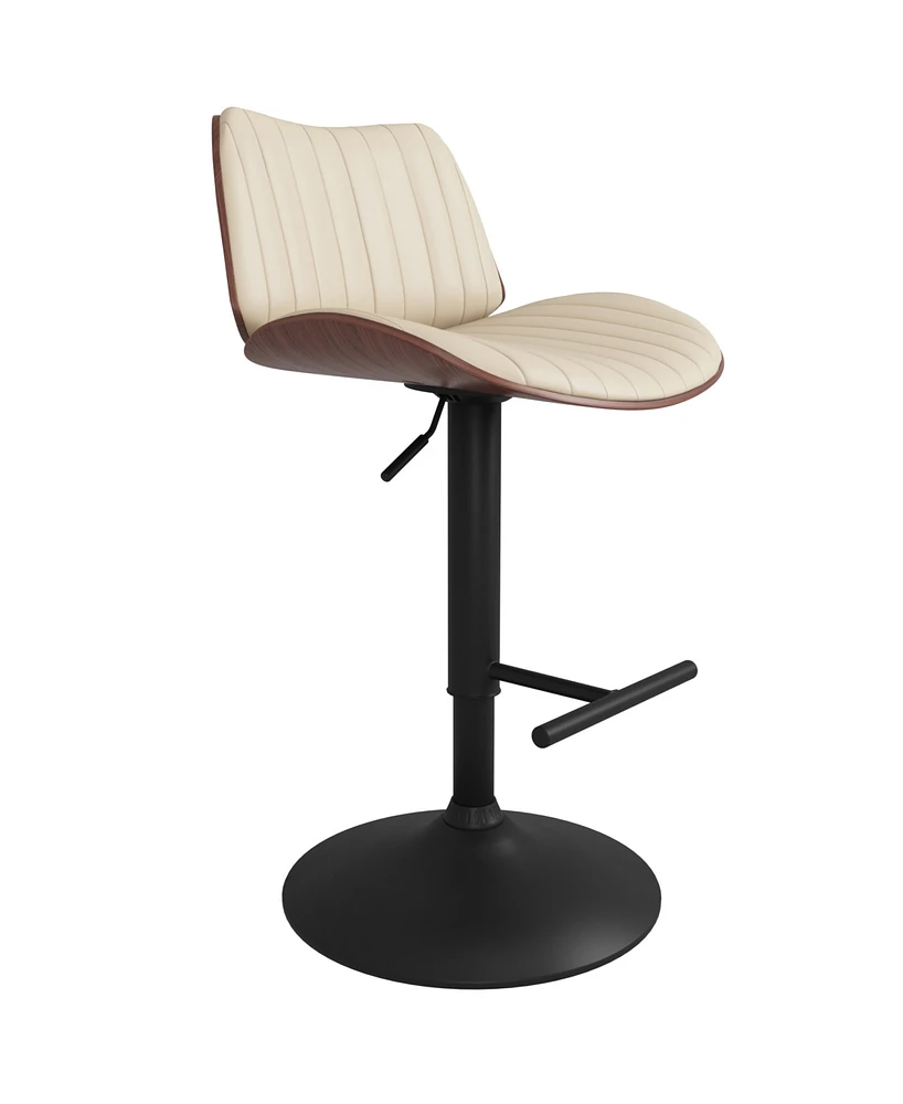 Simpli Home Goulding Adjustable Swivel Bar Stool in Cream Pu Leather