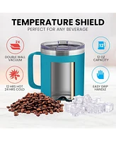 Zulay Kitchen 12 oz Insulated Coffee Mug with Lid - Stainless Steel Camping Tumbler Handle