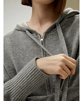 Short Zip-Up Wool Cashmere Hoodie for Women