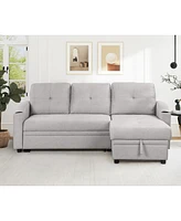 Streamdale Furniture 80.3" Pull Out Sofa Bed Modern Padded Upholstered Sofa Bed, Linen Fabric 3 Seater Couch