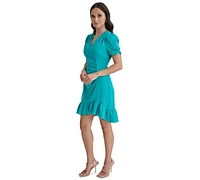 Dkny Women's Ruched-Sleeve A-Line Ruffle-Trim Dress